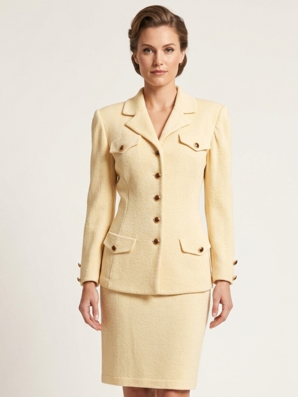 St. John Light Yellow Blazer and Skirt Set